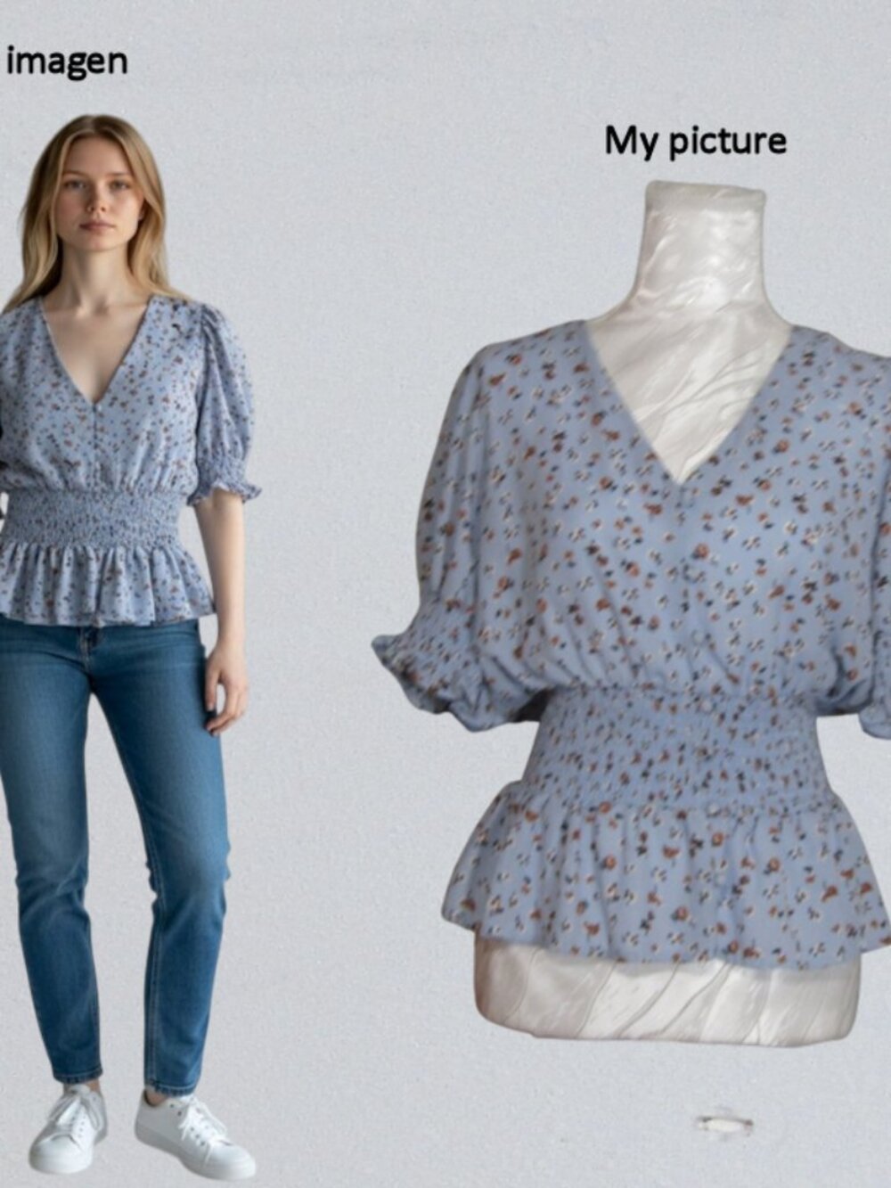 Sienna Sky size L floral peplum smocked blouse womens baby blue short sleeve top